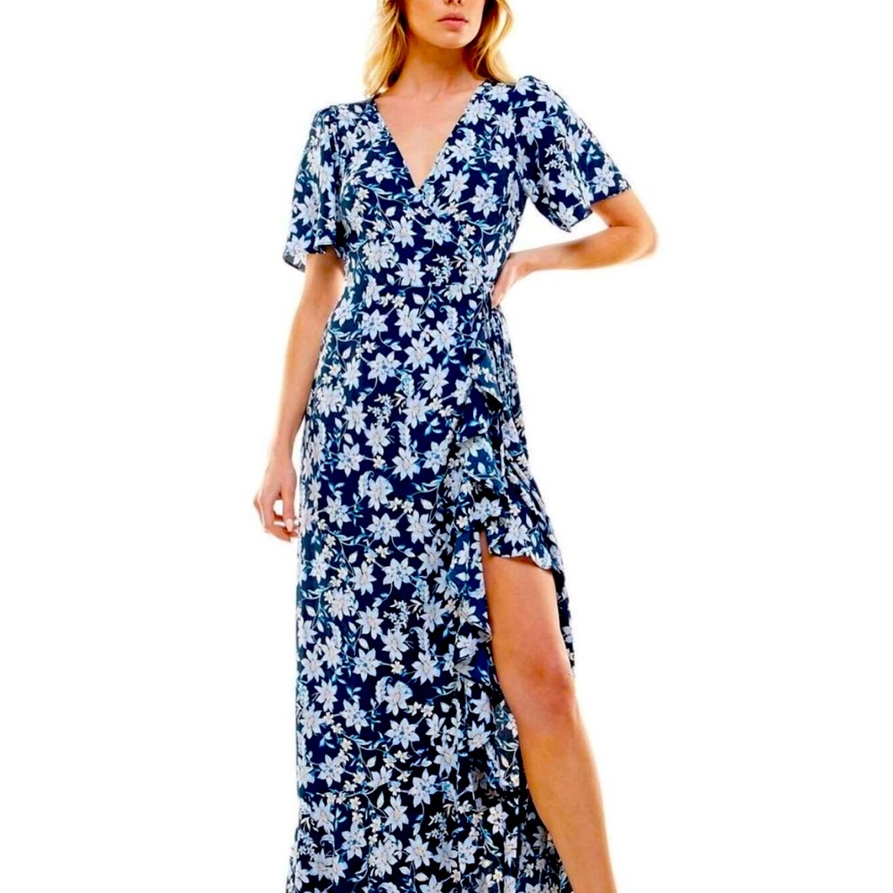 Socialite Navy Ivory Floral Wrap Maxi Dress